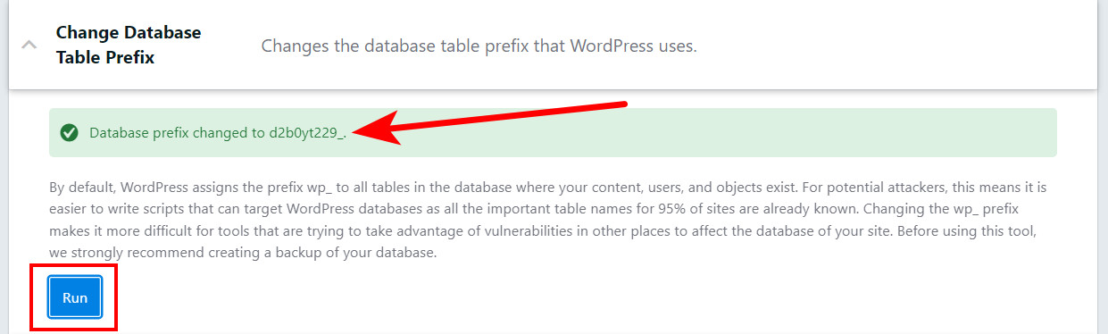 Bảo mật Website WordPress hiệu quả bằng các phương pháp tốt nhất 65 Thay đổi thành công tiền tố cơ sở dữ liệu